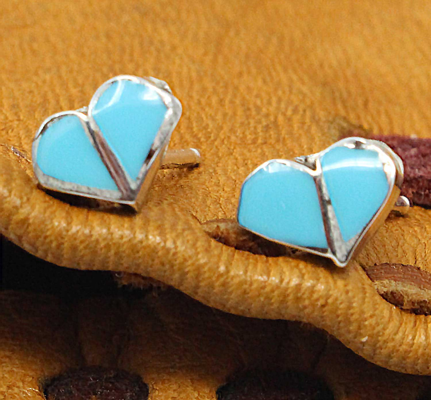 Zuni Block Turquoise Heart Earrings