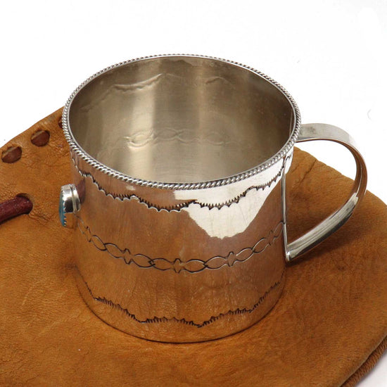Stamped Silver Cup With Turquoise Setting