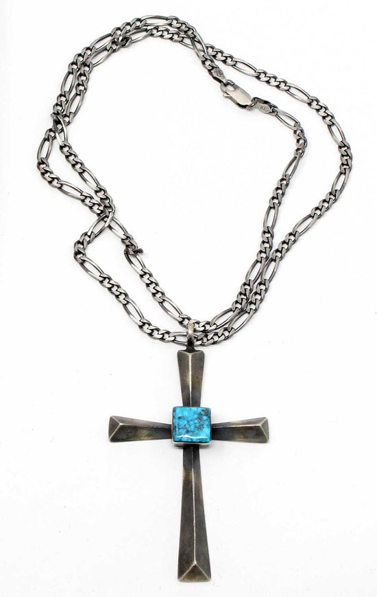Silver & Turquoise Cross Pendant by Betsui