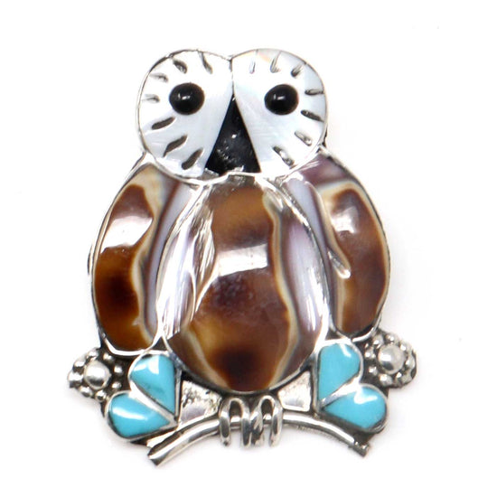 Zuni Inlaid Owl Pin Pendant Combo
