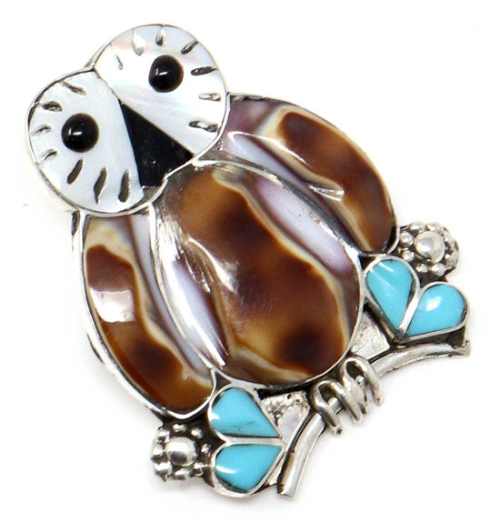 Zuni Inlaid Owl Pin Pendant Combo