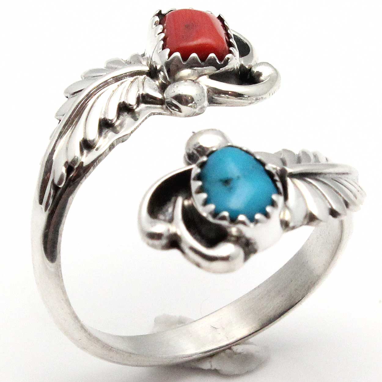 Adjustable Ring Featuring Turquoise & Coral