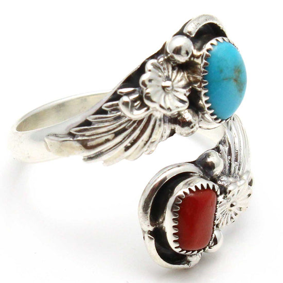Turquoise & Coral Adjustable Ring by Belin