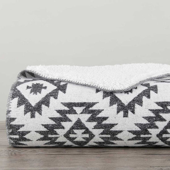 Aztec Design Black Throw With Shearling