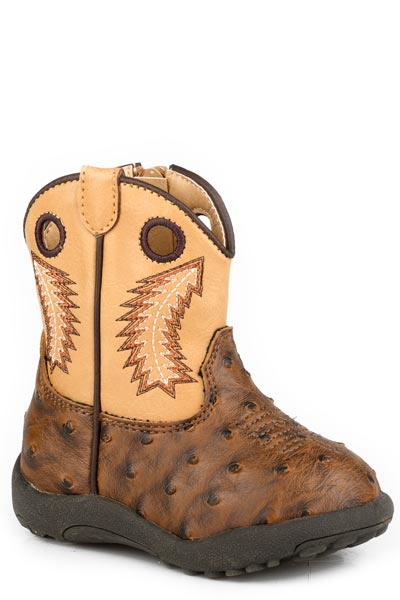 Roper Infants Boys Brown Faux Ostrich Vamp