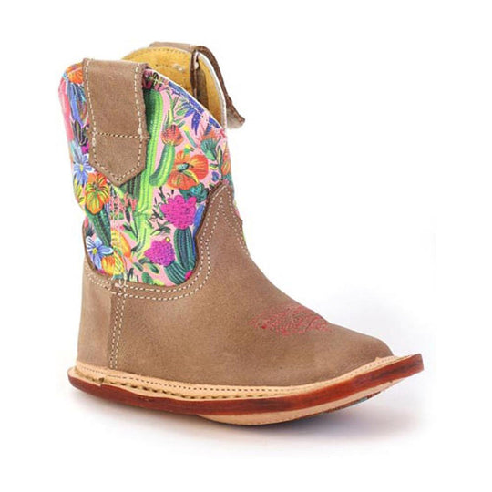 Roper Footwear Infant Cowbabies Flowers and Cactus Tan Leather Boot