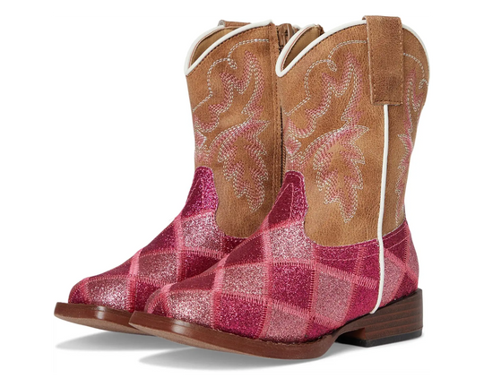 Roper Girls Glitter Blocks Pink Toddlers Boots