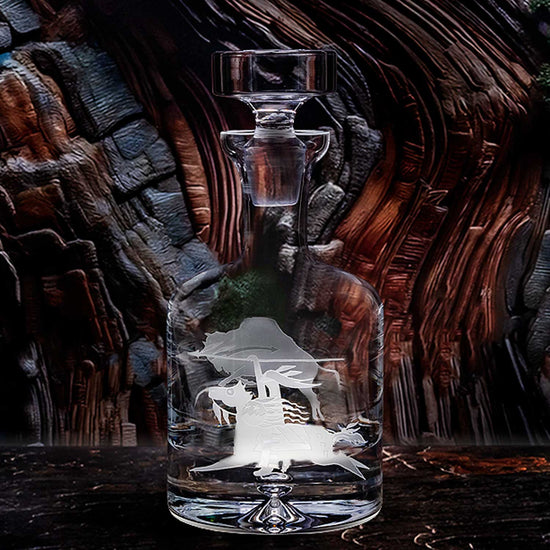 Plains Buffalo Hunt Etched Crystal Decanter