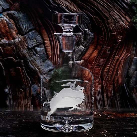 Plains Buffalo Hunt Etched Crystal Decanter