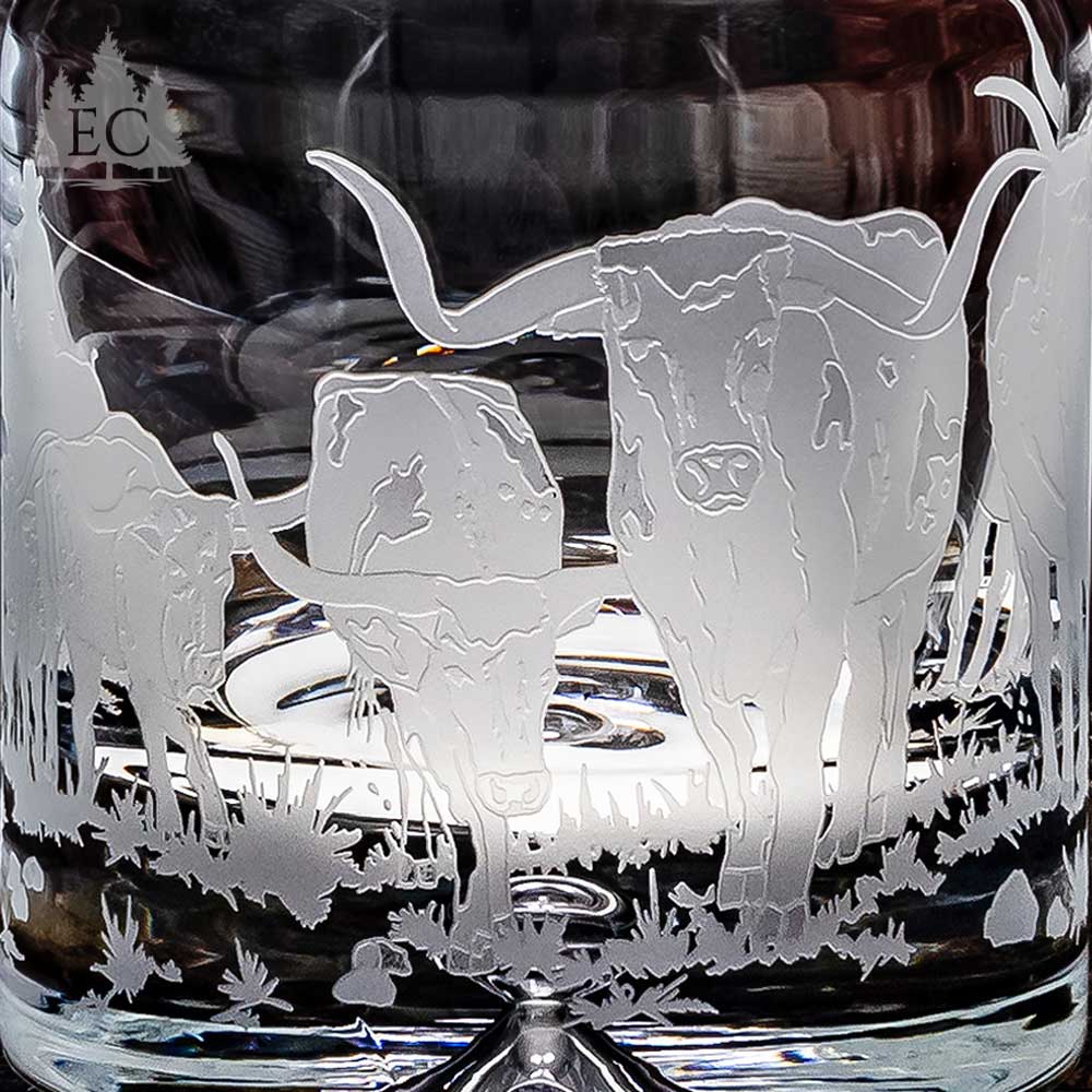 Longhorn Stampede Etched Crystal Decanter