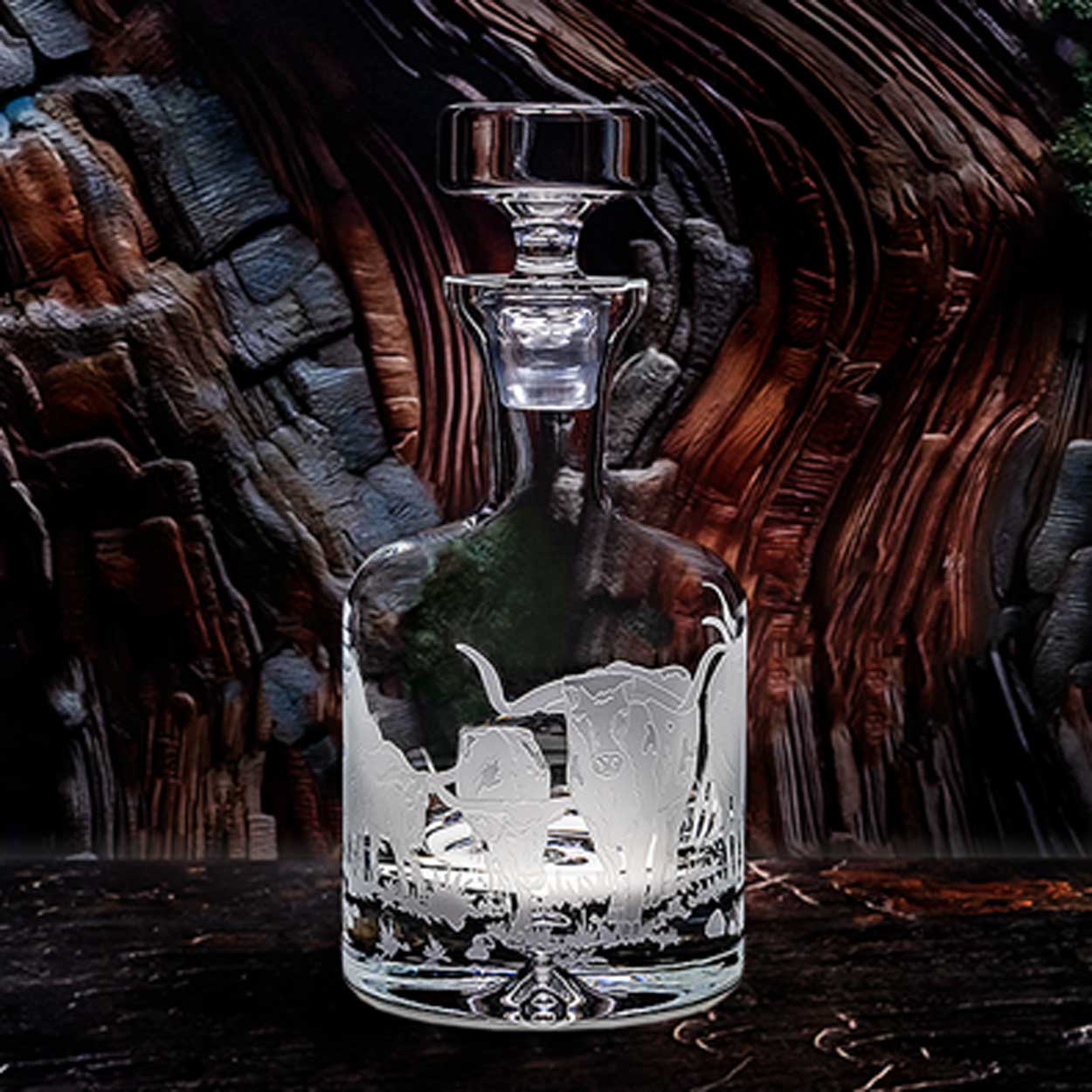 Longhorn Stampede Etched Crystal Decanter