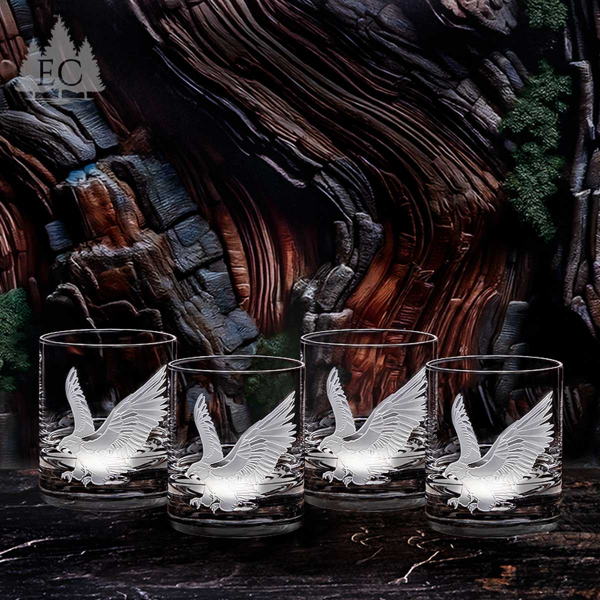 Evergreen Crystal Eagle Whiskey Glass Set (4)