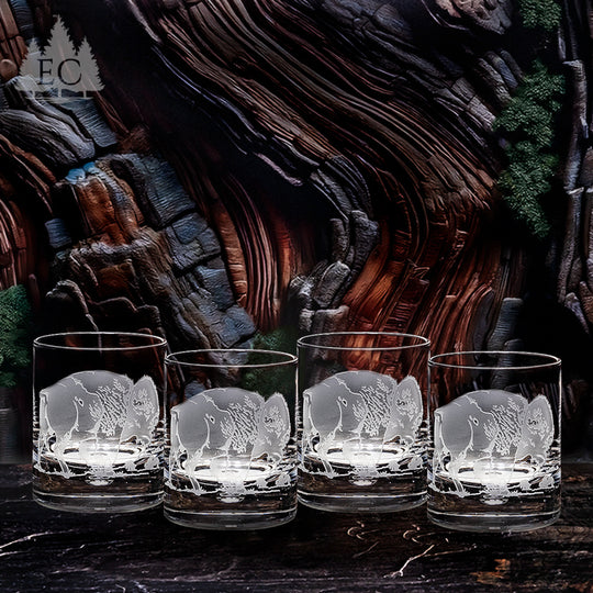 Etched Buffalo  Crystal Rocks Glasses, 4