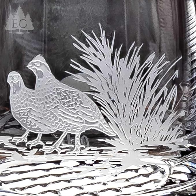 Hand Etched Crystal Quail Rocks Glass Set (4)