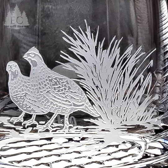 Hand Etched Crystal Quail Rocks Glass Set (4)