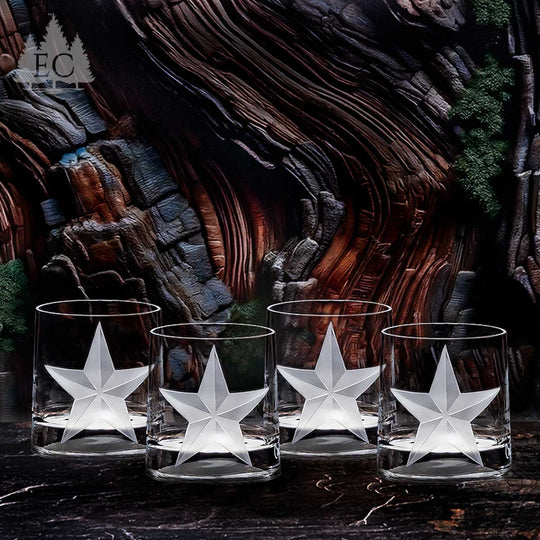 Texas Lone Star Oval Crystal Rocks Glasses, Set of 4