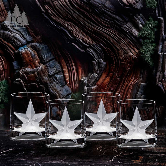 Texas Lone Star Oval Crystal Rocks Glasses, Set of 4