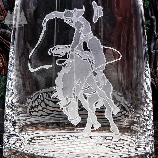 Bronco Rider Etched Crystal Decanter