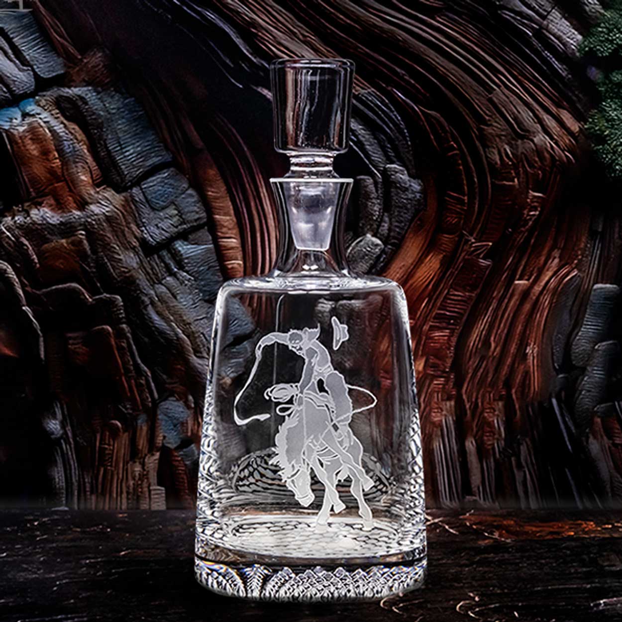 Bronco Rider Etched Crystal Decanter