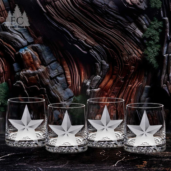 Texas Lone Star Crystal Rocks Glasses, Set of Four