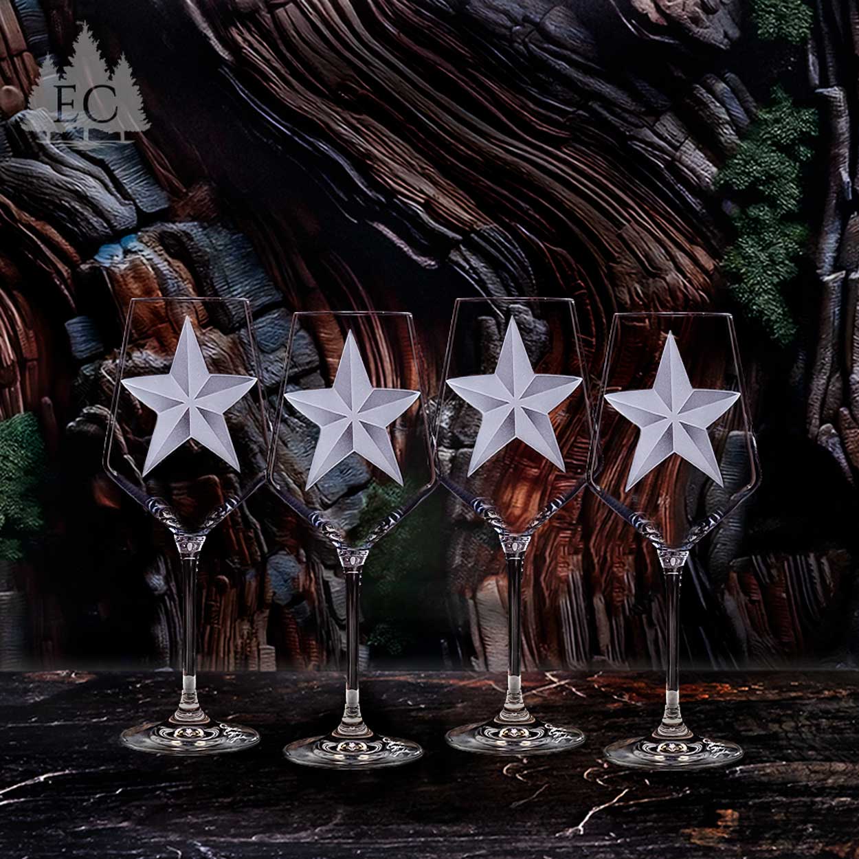 Texas Lone Star Crystal White Wine Glasses, Set of Four