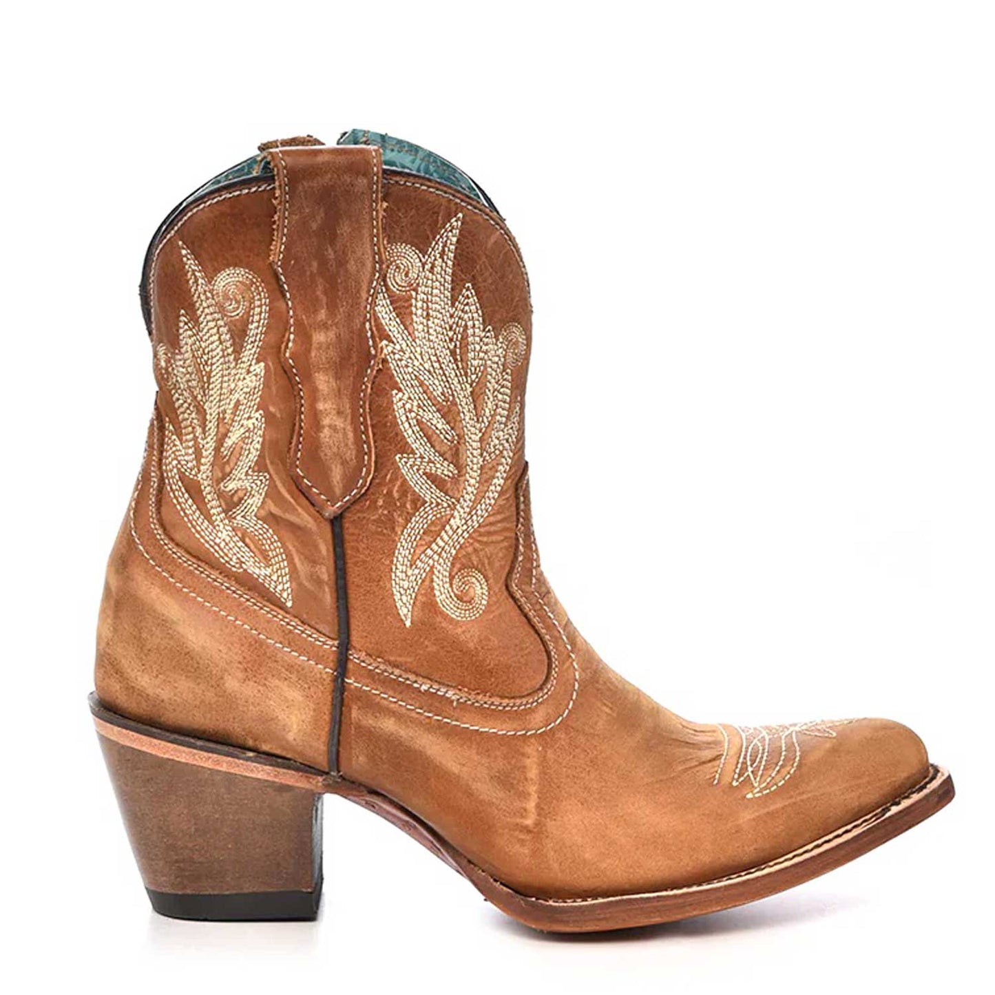 Women's Western Bootie Tan With White Embroidery by Corral