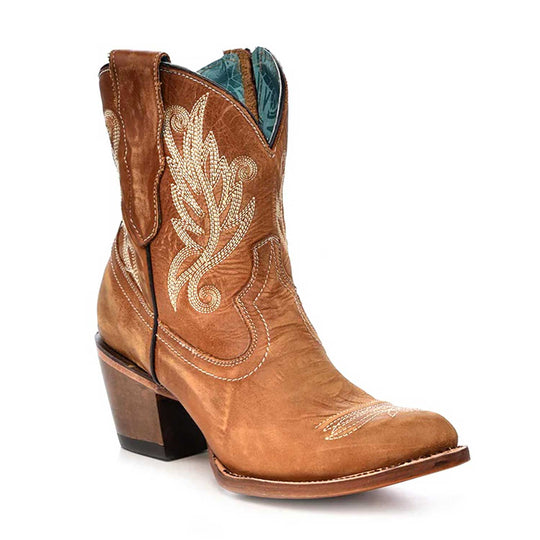 Women's Western Bootie Tan With White Embroidery by Corral