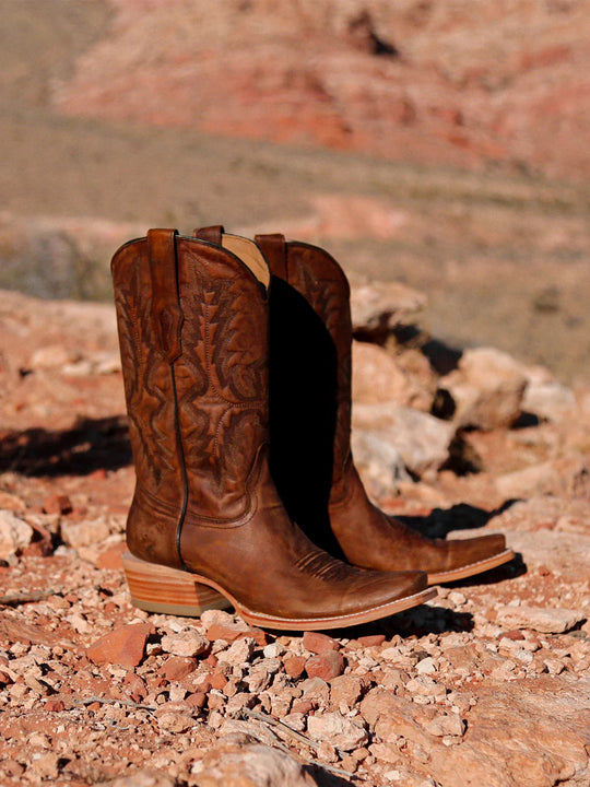 Corral Boots Men's Embroidery Brown Goat Square Toe Cowboy Boot