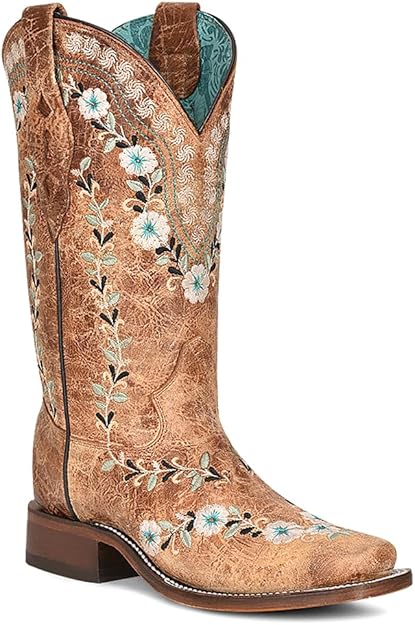 Womens Glow In The Dark Floral Embroidery Square Toe Cowboy Boot By Corral Boots