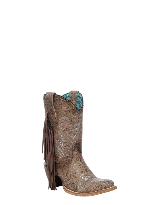 Corral Boots Women's Sand Handcrafted Western Boots With Narrow Square Toe Cowgirl Boots with Decorative Floral Suede Embroidery