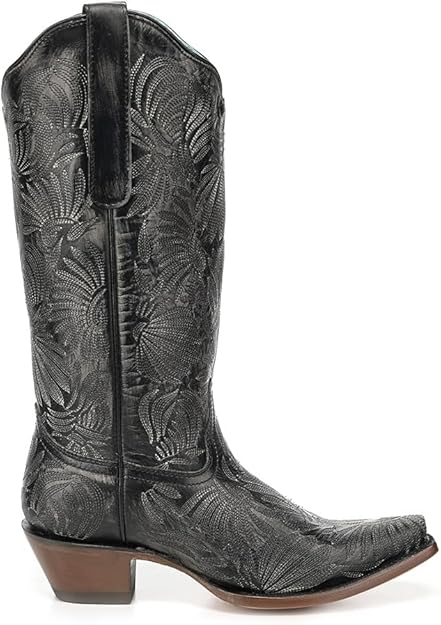 Corral Boots Women's Distressed Black Floral Petal Embroidery Snip Toe Boots