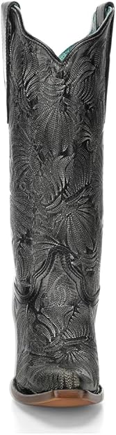 Corral Boots Women's Distressed Black Floral Petal Embroidery Snip Toe Boots