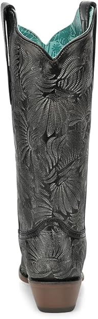 Corral Boots Women's Distressed Black Floral Petal Embroidery Snip Toe Boots