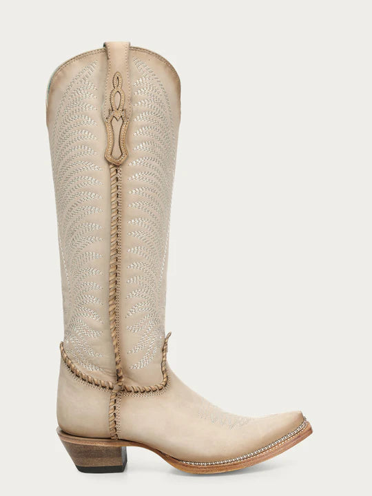 Corral Boots Women's Bone Embroidery Woven Metallic Welt Tall Snip Toe Cowboy Boot