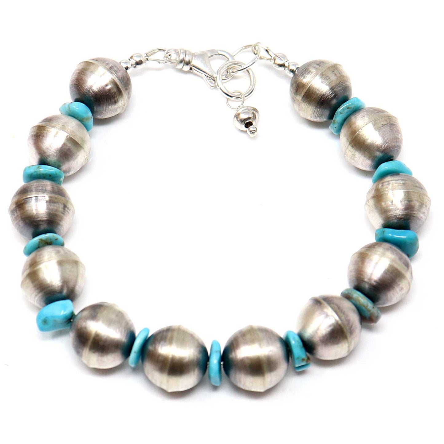 Load image into Gallery viewer, Antiqued Silver Beads and Turquoise Stretch Bracelet
