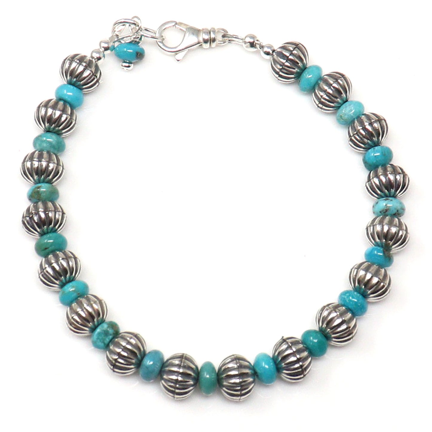 Scalloped Silver Bead Bracelet With Turquoise Accents