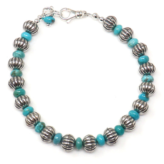 Scalloped Silver Bead Bracelet With Turquoise Accents
