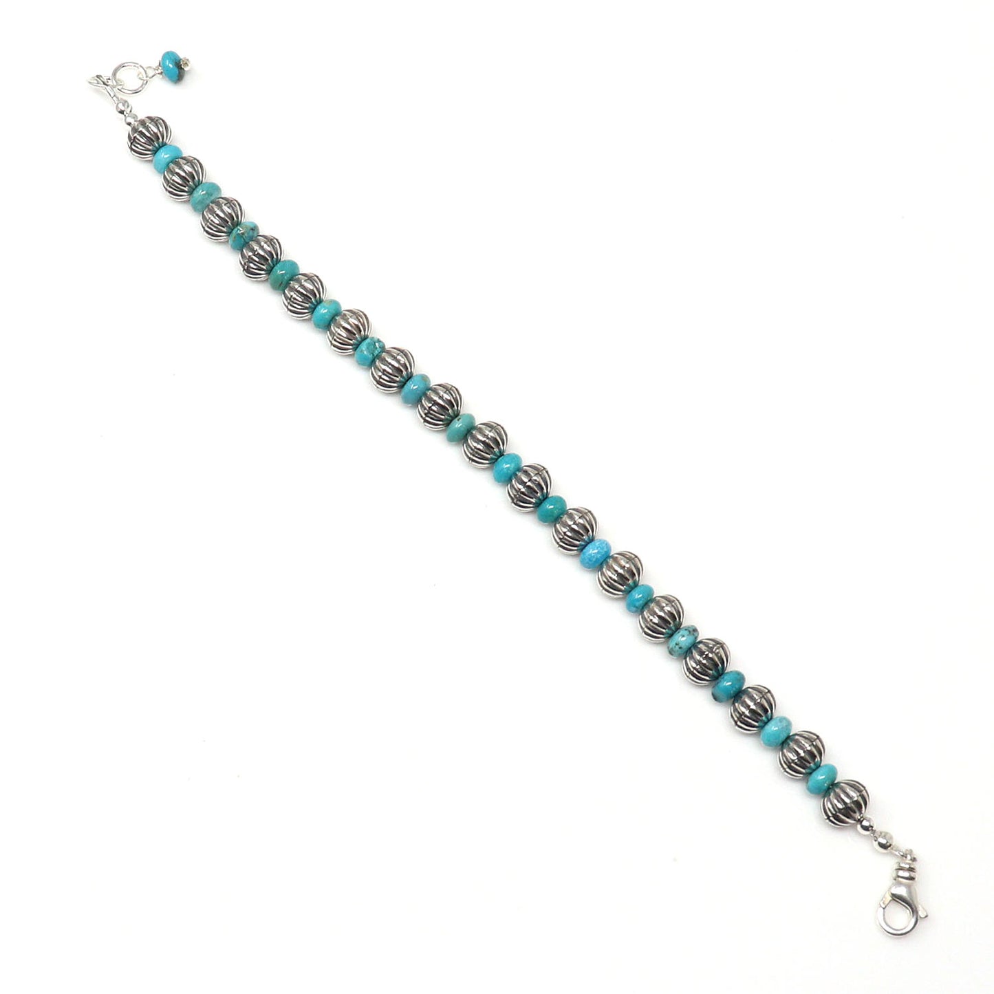 Scalloped Silver Bead Bracelet With Turquoise Accents