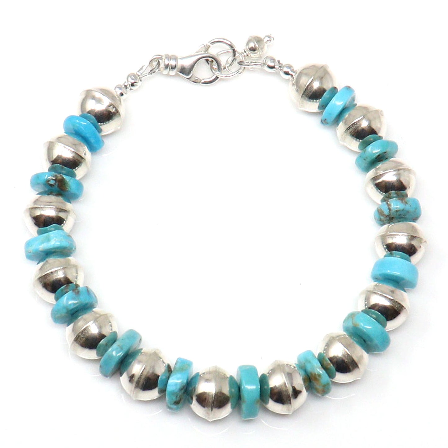 10 mm Sterling Silver Bead Bracelet With Royal Beauty Turquoise Accents