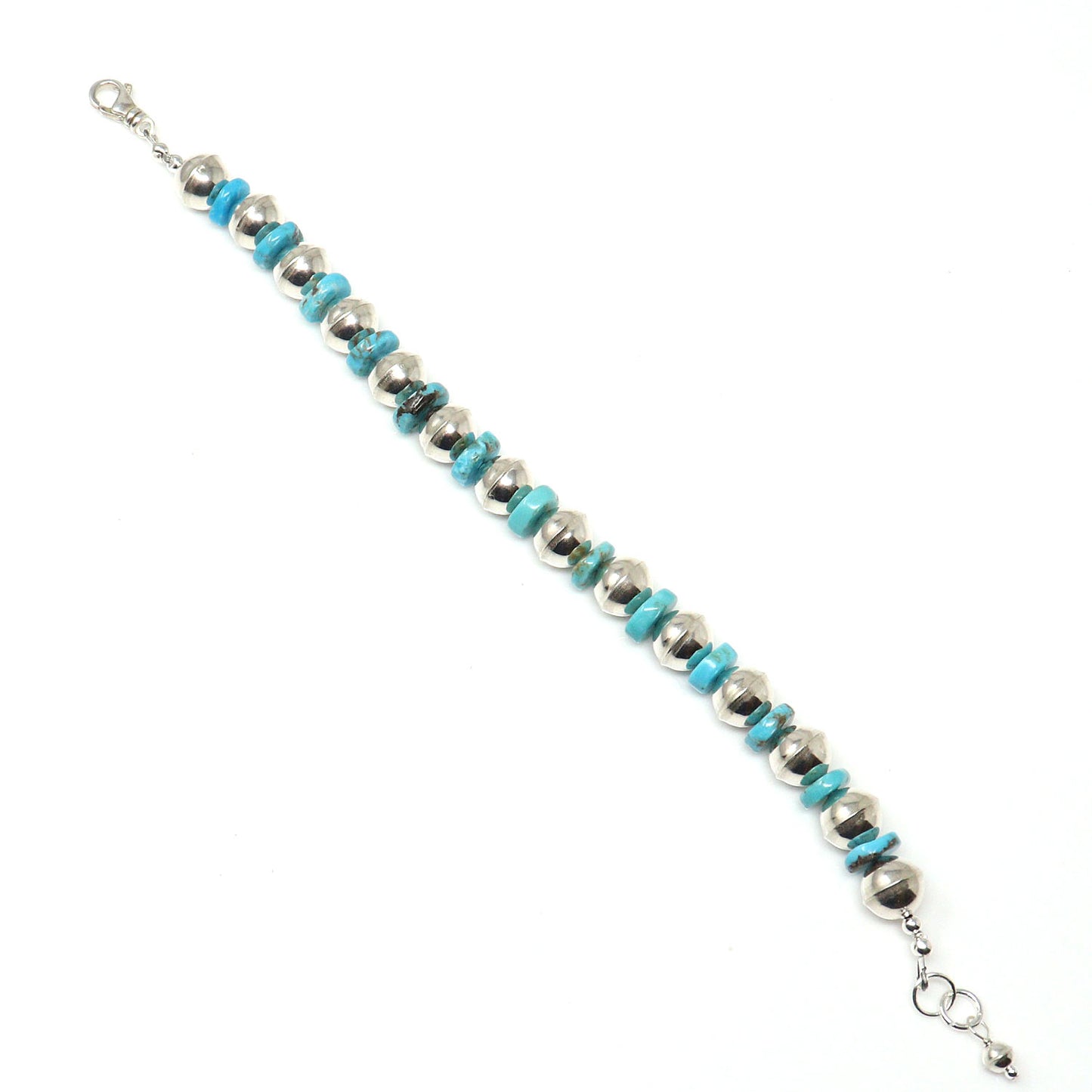 10 mm Sterling Silver Bead Bracelet With Royal Beauty Turquoise Accents