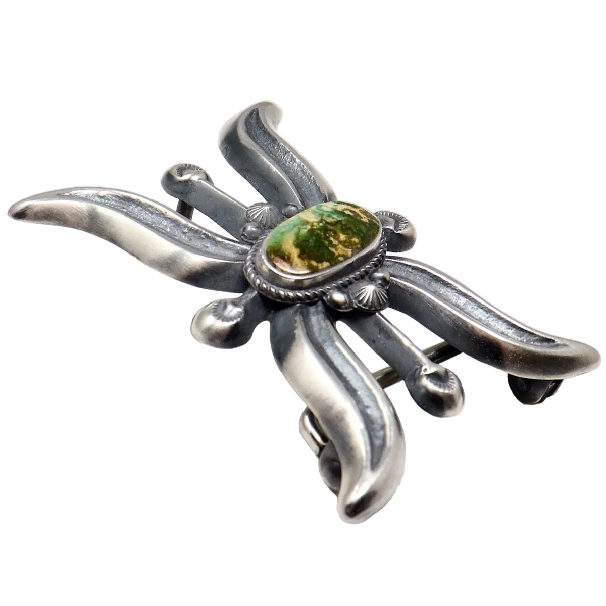 Silver buckle with Pilot Mountain Turquoise on a white background