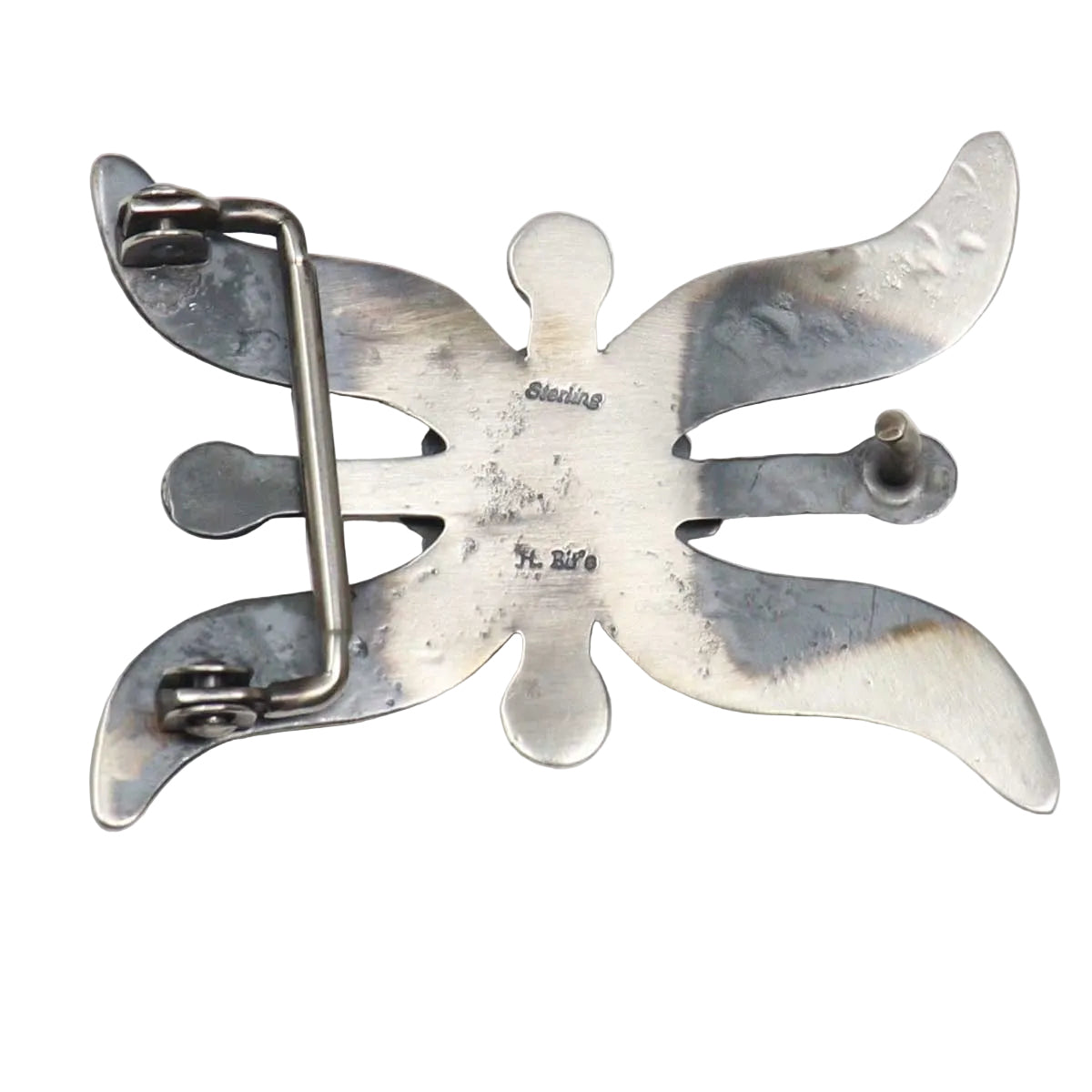 Silver buckle with Pilot Mountain Turquoise on a white background