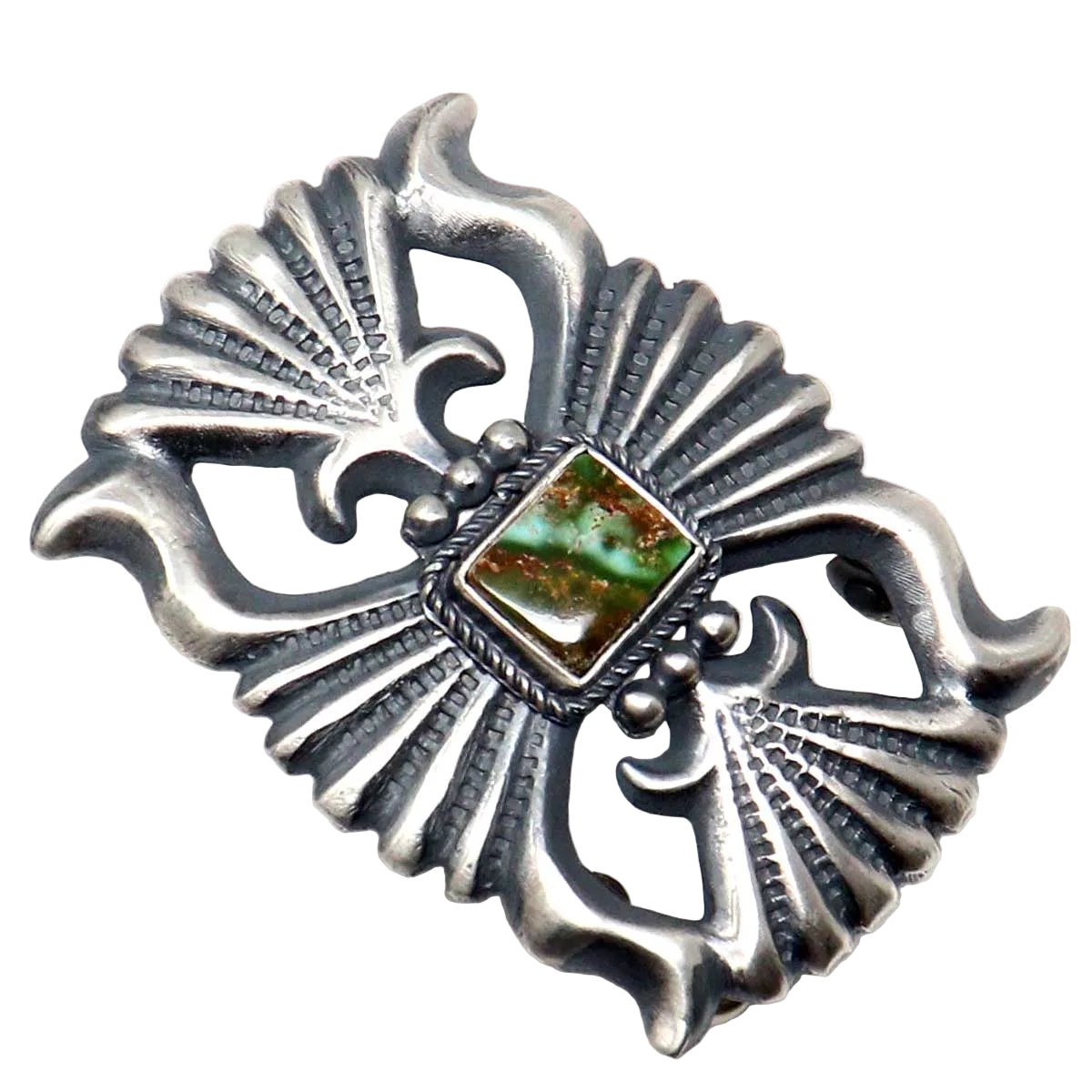 Silver Cast Buckle With Natural Pilot Mountain Turquoise