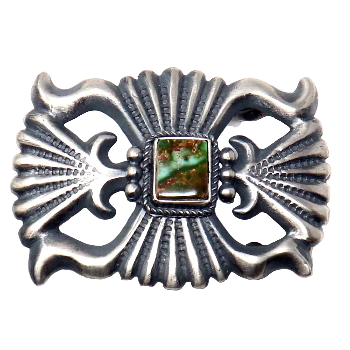 Silver Cast Buckle With Natural Pilot Mountain Turquoise