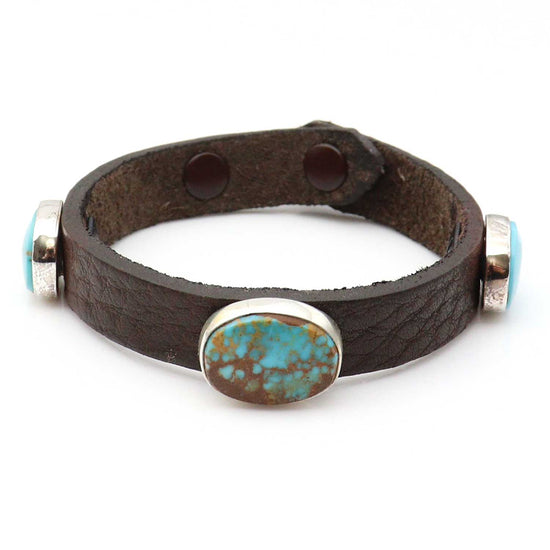 Adjustable 3 Stone Turquoise & Leather Bracelet by Milton Lee