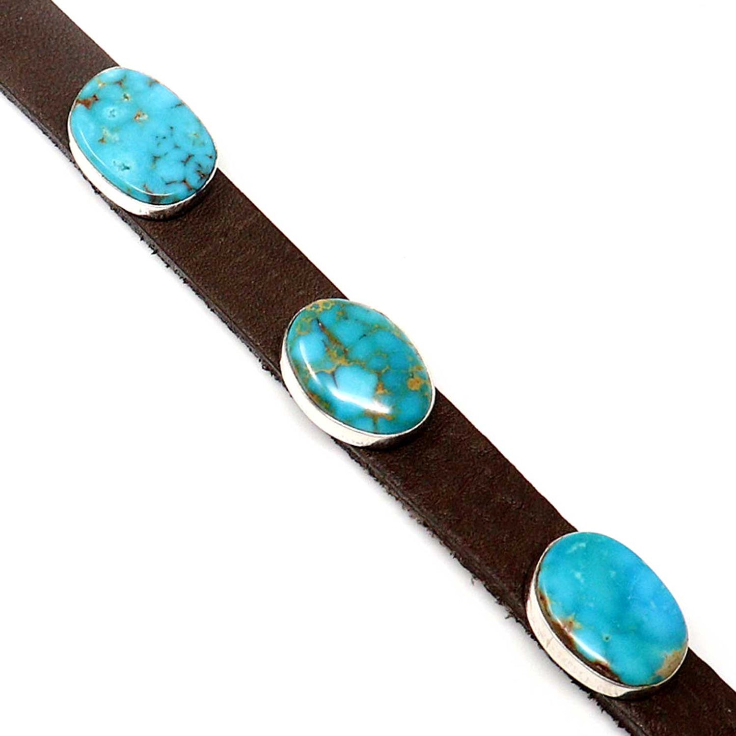 Adjustable 3 Stone Turquoise & Leather Bracelet by Milton Lee