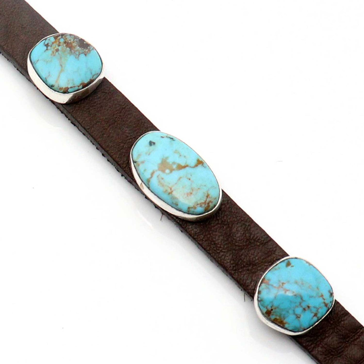 Adjustable 3 Stone Turquoise & Leather Bracelet by Milton Lee