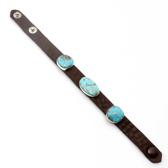 Adjustable 3 Stone Turquoise & Leather Bracelet by Milton Lee