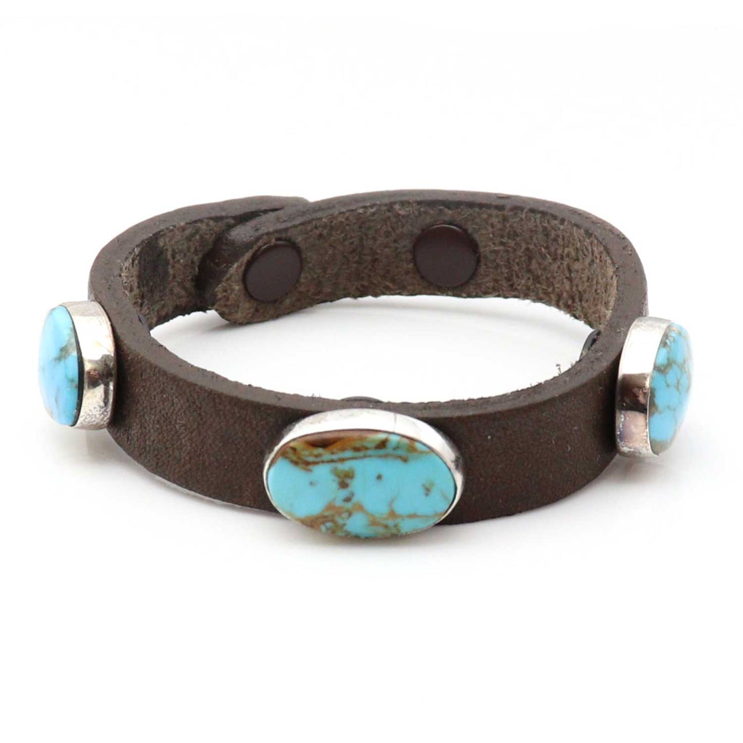 Adjustable 3 Stone Turquoise & Leather Bracelet by Milton Lee