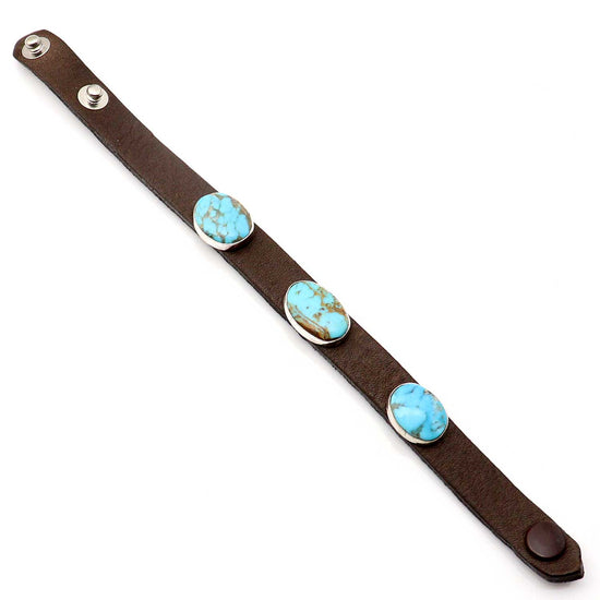 Load image into Gallery viewer, Adjustable 3 Stone Turquoise &amp;amp; Leather Bracelet by Milton Lee
